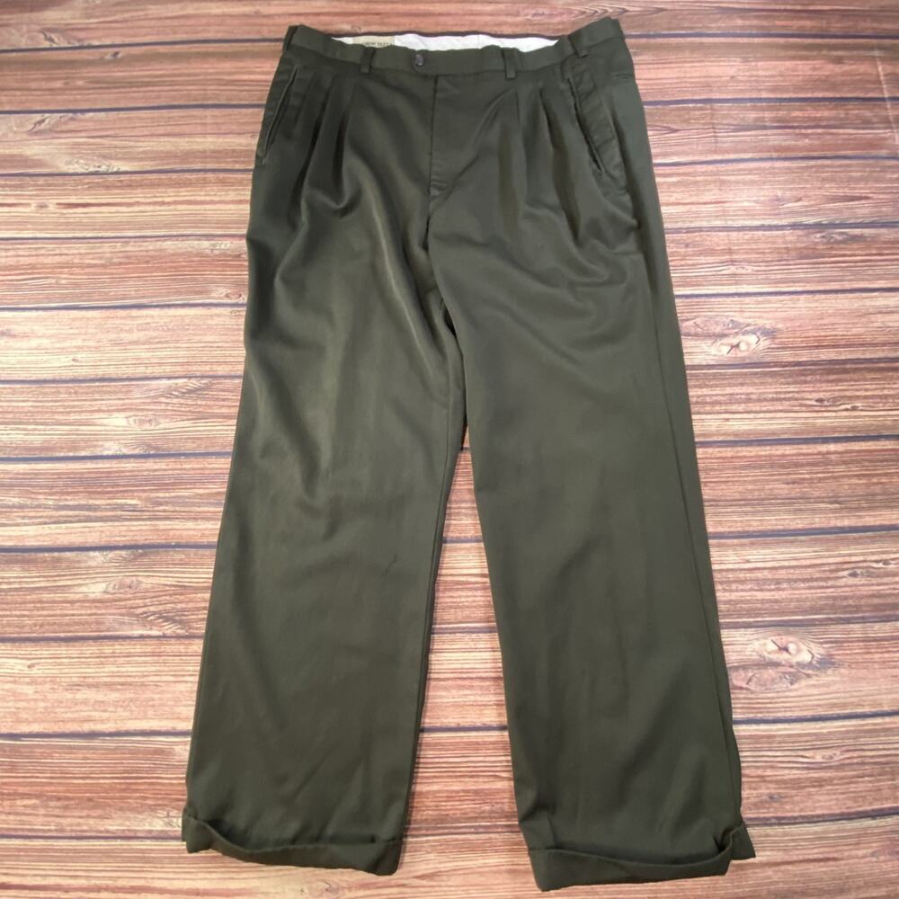 Andrew Fezza Men’s Dark Khaki Dress Slacks Cuffed 38x29 100% Worsted Wool
